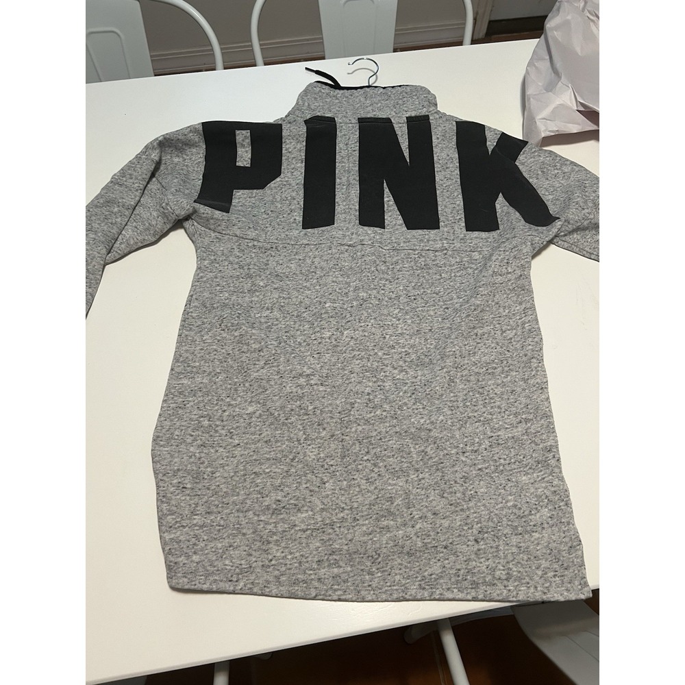 Victoria's Secret PINK Women's Gray/Black Logo Fleece Pullover Hoodie XS